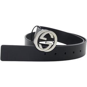 GUCCI Interlocking GG Buckle Leather Silver Black Sz 100/40 $595